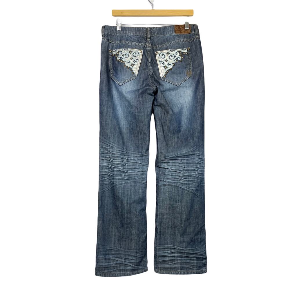 Adiktd Embellished Pockets Flare Leg Mid Rise Studded Country Dark Wash Jeans